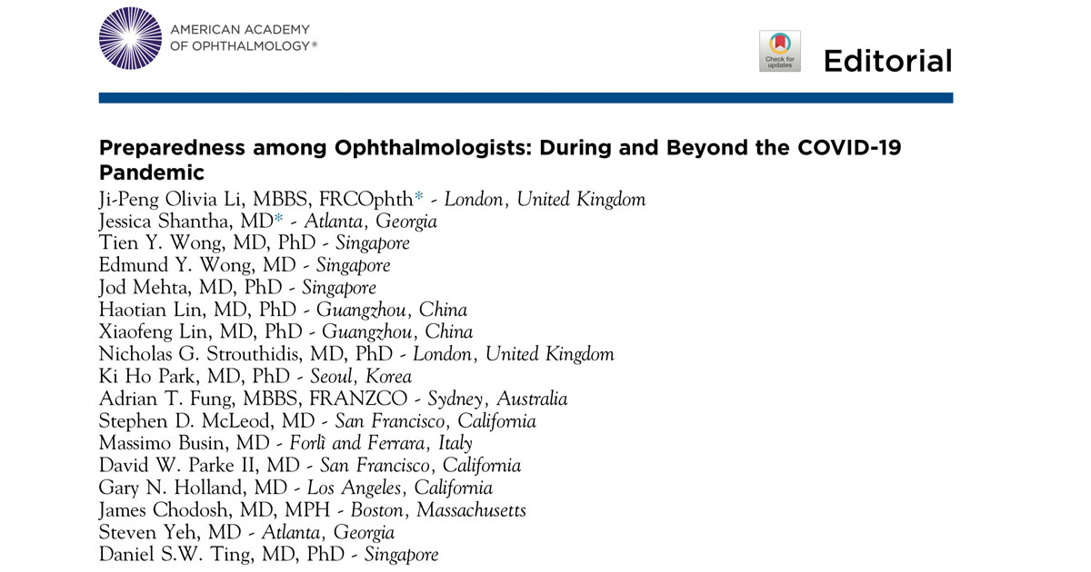 COVID-19 has impacted every aspect of ophthalmology.  In this editorial from Ophthalmology, Assoc Prof Fung was invited to provide perspective on the Australian experience.
